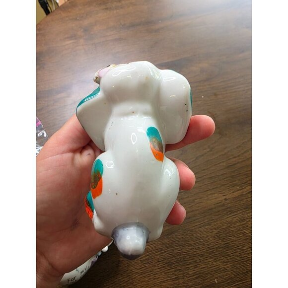 Vintage Ceramic Dog Figurine With Orange & Teal Accents - Picture 12 of 16